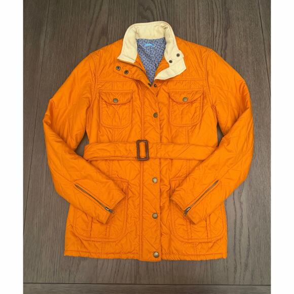 J. McLaughlin Jackets & Blazers - J McLaughlin Orange Quilted Jacket Belted Snap Front Medium Lightweight
